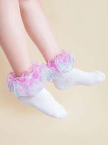 1 par de calcetines de tobillo con adorno de encaje, elegante estilo princesa para danza, primavera/verano para niñas