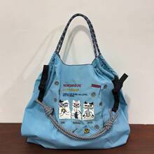 New Women's Crossbody Bag Nylon Shopping Bag Cat Embroidery Lightweight Tote Bag Folding Storage Suitable For Commuting Travel Leisure Outdoor Party Holiday Gifts