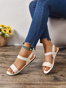 Women's Extra Wide Flat Woven Strap Sandals, Casual Outdoor Comfortable Elegant Lightweight Sandals, Suitable For Party, Outdoor And Beach Wide Fit,Travel Essentials For Summer - Beige - View 3