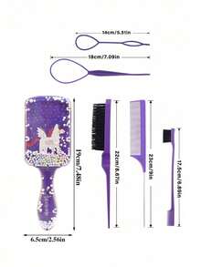 6pcs Hair Comb Set, Cute Unicorn Cartoon Comb, Edge Brushing Brush Mouse Tail Tail Makeup Brush Set, Used For Smooth Hair, Hairstyling, Cleaning - Purple - View 11