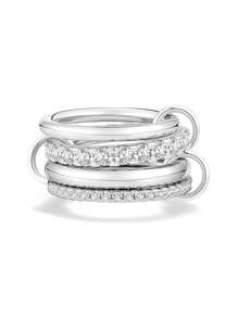  1pc Creative 18K Gold Plated Stainless Steel Zirconia Decorated Multilayer Circle Linked Single Ring Suitable For Women Men Couple Everyday Wear And Gift