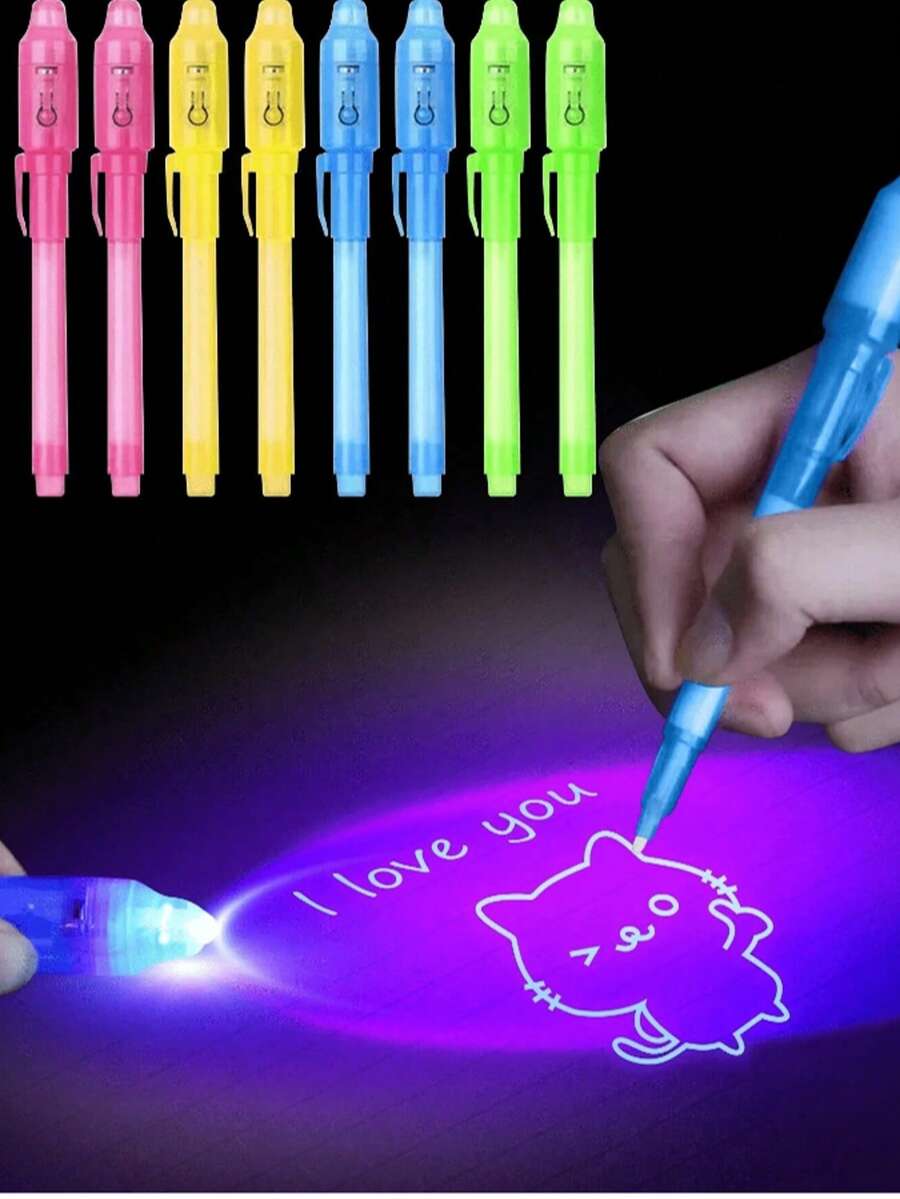 12/15pcs Random Color Invisible Ink Marker Pen With LED UV Light, Ballpoint Pen For Secret Message, Marker, Game, Drawing, Party Favor, Back To School - Multicolor - View 1