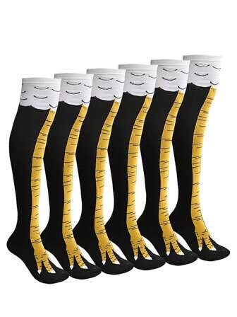 3 pares de calcetines muslo alto con estampado de pata de pollo loco negro, regalo divertido y novedoso para mujeres, calcetines deportivos, Y2K, cálidos