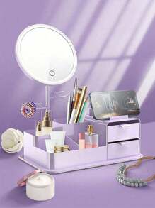 1 Stück Schminkkoffer mit Spiegel, LED-Schminkkoffer mit Schreibtischspiegel, Schubladenaufbewahrung, stufenloses Dimmen des Touchscreens, geeignet für Schreibtisch-Make-up, Badezimmer, Büro, Schminkspiegel mit Nachtlicht