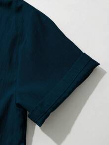 2 Pcs Men's Linen-Like Plain Color Short Sleeve Shirt And Shorts Set, Casual Summer Vacation Outfit,For Boyfriend Gift