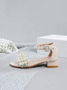 Sandali Zangtong A Pair con alta qualità per Kidsl, fiori bianchi eleganti, girl per l'estate, ballo scolastico, matrimonio, festa di compleanno, all'aperto, viaggi, tacco basso, spesso