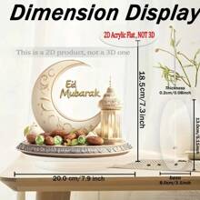 1 Stück flache 2D-Statue aus Acryl mit goldenem Halbmond-Design zum Eid Al Adha, mit Essens- und Laternenelementen, mit Sockel für den Tisch, für den Heim- und Bürogebrauch, dekoratives Geschenk zum Eid Mubarak