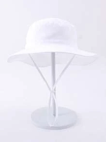 1pc Kids Sun Protection Bucket Hat With Windproof Rope, Simple Solid Color Or Cartoon Print Design, Thin Breathable Bucket Hat, Beach Hat And Bucket Hat Suitable For Daily Travel
