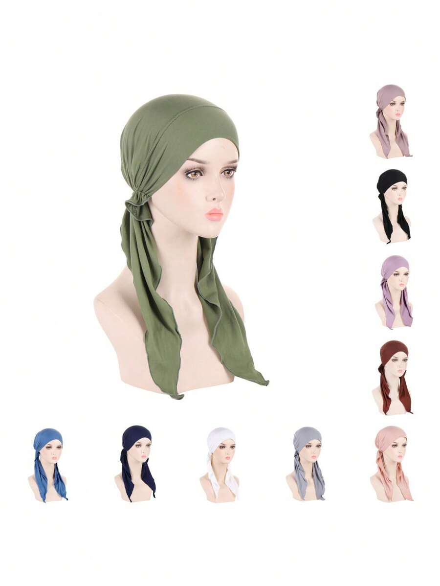 Women's New Arched Solid 2-Tail Hat Beanie, Simple & Convenient Headwear Hat, Solid Color 2-Horn Cap With Long Tail