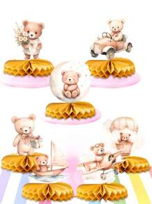 7 Peças Centros de Mesa em Favo de Mel de Ursinho Marrom, Centros de Mesa, Suprimentos para Festa de 1st Aniversário, Suprimentos para Festa de Chá de Bebê, Decoração de Bottom para Festa de Aniversário, Decoração de Mesa, Decoração para Festa de Revelação de Gênero