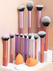 12-Piece Makeup Brush Set Portable Makeup Brush Blush Brush Eye Shadow Brush Concealer Brush Nose Shadow Brush + Makeup Sponge + Powder Puff