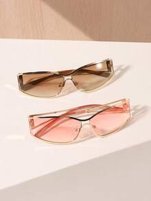 2 Pairs Y2K Metallic Frame Fashion Glasses For Women, Suitable For Music Festivals, Vacations, Parties And Holiday Gifts - Multicolor - View 8