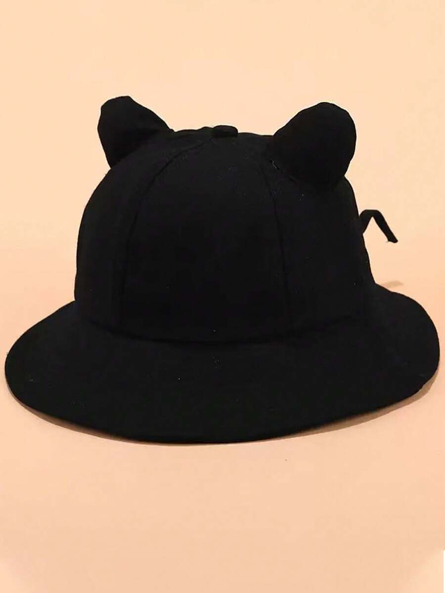 1pc Women Fashionable Cute Ear Shaped Bucket Hat, Outdoor Sun Protection, Cartoon Style, Spring/Summer - Black - View 1