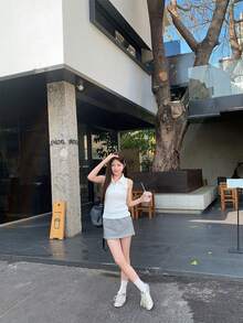 Women's Letter Embroidered Ribbed Front Button Collared Sleeveless Top - White - View 5