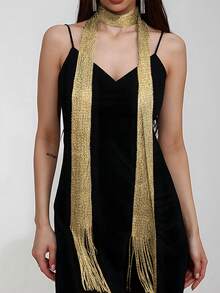 1pc Shiny & Stylish Versatile Long Scarf For Women, Suitable For Party & Event Outfits - Gold - View 13