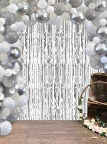 1/2/3pcs Shiny Sliver Tinsel Curtain Drizzle Curtain Party Background Decoration,Party Backdrop Metallic Foil Fringe Tinsel Curtain,Birthday Party Supplies,Gender Reveal Party Babyshower Bridal Shower Party Decor,Holiday Event Party Backdrop Decor
