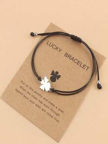 ZIRUISP 1pc Stainless Steel Little Angel Bracelet Adjustable Wax Line Braided Jewelry Bracelet Couple/Friend Matching Rope Color Hand Chain , Delicate Hand Chain For Daughter/Girlfriend, Symbolize Love & Friendship Gift