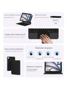 Casing Pelindung Keyboard Portugis Kompatibel dengan iPad Air 11/13 Inci M3/2025/A16 (Generasi ke-10), dan Casing Pelindung Keyboard Kompatibel dengan iPad Pro 11/12.9 Inci/13 Inci M4/M2 (Generasi ke-6/Generasi ke-5/Generasi ke-4), Mendukung Fitur Multi-Touch Nirkabel Cerdas, Lampu Latar, dan Adsorpsi Magnetik, Warna Hitam. - Portugis Hitam - View 5