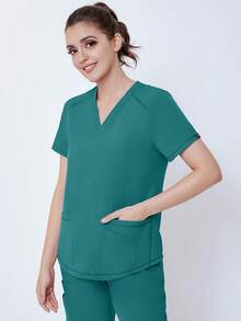 (Four-Piece Set) Scrubs Uniform Women's Running Matte Elastic Sports Nurse  Uniform Wash Clothes Work Clothes Breathable Scrub Shirt - 綠色 - 查看 7
