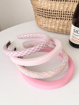 4pcs/Set Pink Girls Hair Clips, 1.5cm Sponge Headbands, Cute & Fashionable Hair Accessories For Girls