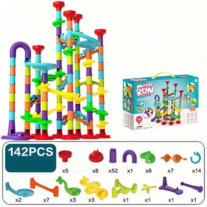 142pcs Marble Race Track Toys, Marble Run Set, Construction Building Blocks Game For Kids Birthday STEM Gifts, And Early Cognition, Hand Exercise, Parent-Child Interaction, Distinguish Colors