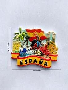 1pc Spanish Travel Souvenir Creative Painted Magnetic Architecture Fridge Magnet Home Decor - Multicolor - View 3