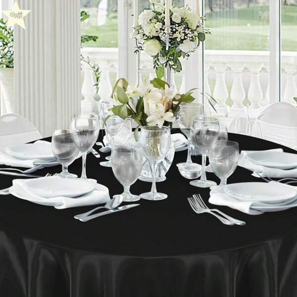 3pcs 57-Inch Round Satin Tablecloth, Black Round Table Cover Suitable For Wedding, Party, Banquet, Meeting, Celebration, Ceremony, Birthday Party Decoration