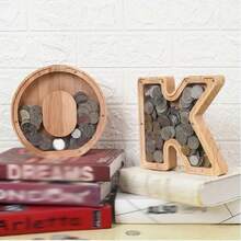 1pc Creative Wooden Alphabet Letter Coin Bank - 26 A-Z Coin Piggy Bank, Penny Saver, Acrylic Transparent Design Decor, Suitable For Birthday Gift, Home Decor, Halloween, Christmas, Thanksgiving, Easter Gifts, Back To School - Multicolor - View 4