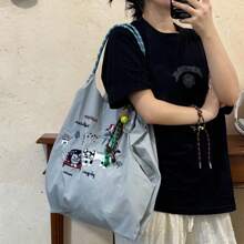 New Women's Crossbody Bag Nylon Shopping Bag Cat Embroidery Lightweight Tote Bag Folding Storage Suitable For Commuting Travel Leisure Outdoor Party Holiday Gifts