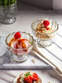 1pc/2pcs Ice Cream Tall Glass, Lotus Shaped Ice Cream Cup, Dessert Bowl, Milkshake Cup, Milk Tea Cup, Ice Cream Single Ball Cup, Reusable, Suitable For Summer Family Dessert Cup, Unique Gift For Family And Friends