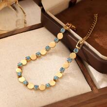Pulseira elíptica de aço inoxidável 18K com pedra de zircônia para mulheres, design minimalista e luxuoso, leve, adequada para festas, encontros e trajes de escritório