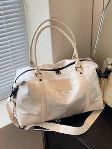 BAIGETU Túi xách tay họa tiết hoa thời trang nhiều màu có quai đeo vai, túi tote thông thường đa năng thích hợp cho những chuyến đi ngắn ngày, kỳ nghỉ, tập thể dục, túi du lịch cổ điển dành cho nữ, túi tốt nghiệp cho trường học, phụ kiện học tập, đồ dùng học tập - Màu be - Xem 2