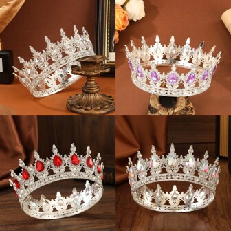1pc/Silver Sparkly Alloy Bridal Crown Round Headpiece For Balls, Wedding Decorations, Important Holiday Banquets, Stunning Birthday Round Hair Pieces