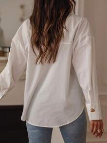 Elegant Women's Casual Fashion Solid Heart-Shaped Button Design Shirt, Suitable For Spring/Summer - White - View 2