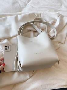 Fashionable Women's Tote Bag, Simple Brown Mini Bucket Bag, PU Material Retro Style, Shoulder Crossbody Bag, Versatile For Commuting, Shopping, Daily Use - Beige - View 10