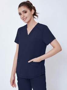 (Four-Piece Set) Scrubs Uniform Women's Running Matte Elastic Sports Nurse  Uniform Wash Clothes Work Clothes Breathable Scrub Shirt - Màu xanh lá cây đậm - Xem 3