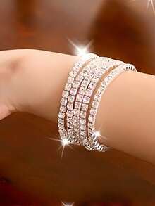 Full Rhinestone Bracelet Foot Chain Single Row Multi Row Fashionable Artificial Rhinestone Charm Bracelet Gift For Women Jewelry Accessories Hand Accessories Graduation Mother's Day Gift Bracelet Chain Silver Bracelet Silver Jewelry Beach Accessories Foot Chain Bracelet Bracelet Armband Women's Bracelet - Silver - View 5