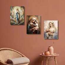 3pcs Religion Canvas Poster Of Th Virgin Mary Mural, Optional Frame, Church Prayer, Living Room, Dining Room, Bedroom, Office Decoration Hanging Painting ,Wall Art With Frame - Multicolor - View 3