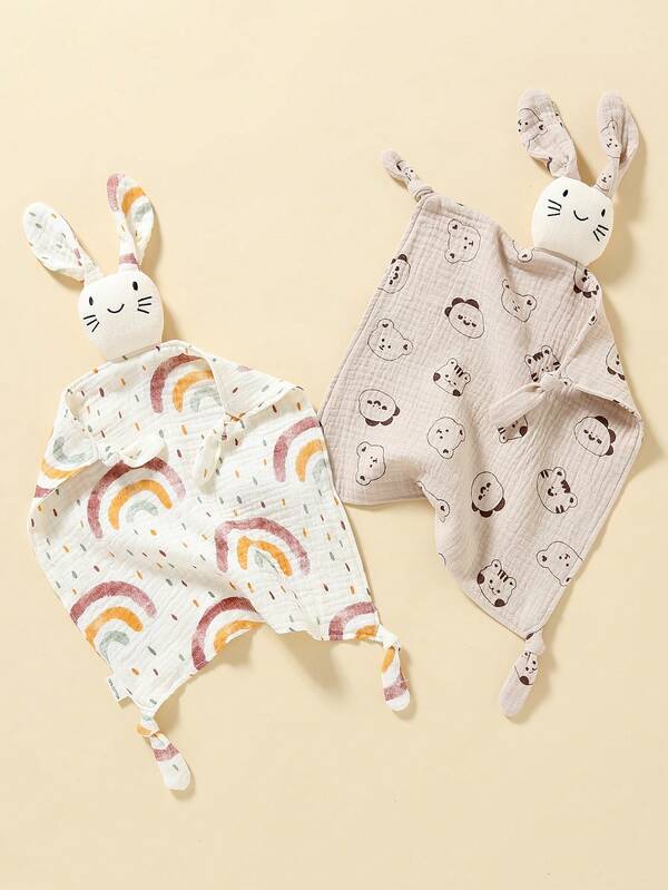 1pc Pure Cotton Muslin Swaddle Blanket For Baby, Soft Chewable Plush Doll Sleep Aid Infant Comforter