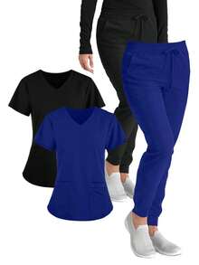 (Four-Piece Set) Scrubs Uniform Women's Running Matte Elastic Sports Nurse  Uniform Wash Clothes Work Clothes Breathable Scrub Shirt - Royal Blue - View 1