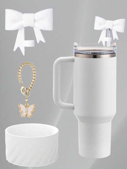 4/3 st silikon spiralformad mugghylsa, fluga med sugrör, passar 10 mm/0,39 tum sugrör, tecknad och söt design, halkfri och fallfri samt brusreducering, kompatibel med , fjärilshänge, tillbehör till sportvattenflaskor, födelsedagspresent, skolmaterial