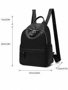 Fashionable Korean Style Versatile Backpack, Student Bookbag For Women - Black - View 2