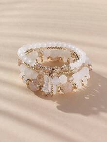 4 件女孩波西米亚多层串珠手链流苏百搭简约手链