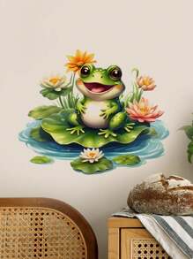 mama look 1 pièce Trou de regard 3D classique et amusant de chien naïf, grenouille souriante adorable fleur de lotus, papillon, rose tennis faux perles, cage d'oiseau de branche d'arbre fleur, autocollant mural décoratif pour salle de bain, papier peint PVC amovible