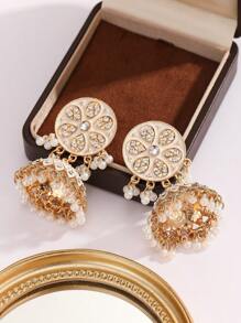 1 par de pendientes retro con gotas de agua, incrustados con perlas y rhinestones, pendientes con borlas, pendientes bohemios con campanas, pendientes para mujer para uso diario, banquetes, fiestas y vacaciones