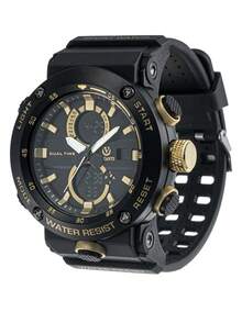 Reloj de Caballero Análogo y Digital de Alta Calidad con Movimiento Japonés - Diseño Deportivo y Funcional  Este atractivo reloj para caballero combina la precisión de un movimiento Quartz japonés de última tecnología con un diseño atemporal y sofisticado. Perfecto para el hombre moderno que valora la calidad y el estilo, este reloj es más que un accesorio, es una declaración de buen gusto.  Características destacadas:  Movimiento Japonés Quartz: Con una máquina de alta precisión, garantiza una medición exacta del tiempo, evitando retrasos o adelantos. La confiabilidad de los movimientos japoneses es mundialmente reconocida por su durabilidad y exactitud.  Diseño Análogo y Digital: Presenta una esfera clara y legible con números romanos o índices discretos, lo que le da un toque clásico y elegante que se adapta tanto a eventos deportivos como casuales.  Correa de Alta Calidad: La correa de este reloj está fabricada con materiales premium. - Negro - Ver 3