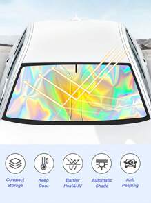 Parasol de titanio plateado impreso con láser - Parasol reflectante para parabrisas con láser, protección UV multicapa, mantiene el coche fresco y cómodo, marco de acero con memoria, duradero, fácil de instalar y guardar, proporciona un excelente aislamiento térmico