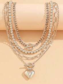 4pcs/Set Fashion Silver Alloy Love Multi-Layer Necklace Fashion Women Luxury Accessories Party Gift Summer