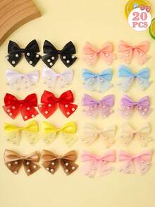 20pcs Multi-Color Faux Pearl Bow Hair Clips, Suitable For Fashion Girls Daily Wear - Multicolor - View 8