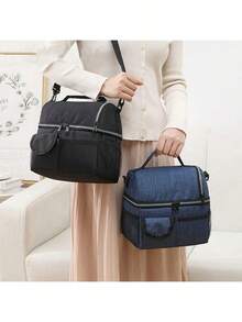 1pc Insulated Lunch Bag Large Tote With 2 Compartments, Shoulder Strap, Ice Bags For Summer Camping BBQ, And Leakproof Design - Reusable Thermal Lunch Box For Men, Women, And Adults - Ideal For Office Work, School And Picnic Bag For School School Accessories School Stuff - Multicolor - View 3